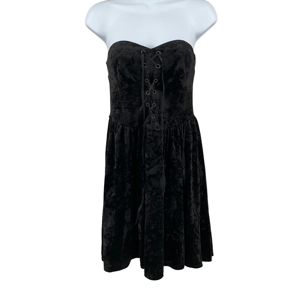 Black‎ Crushed Velvet Strapless Corset Mini Dress Sz 10 Concert Western Festival